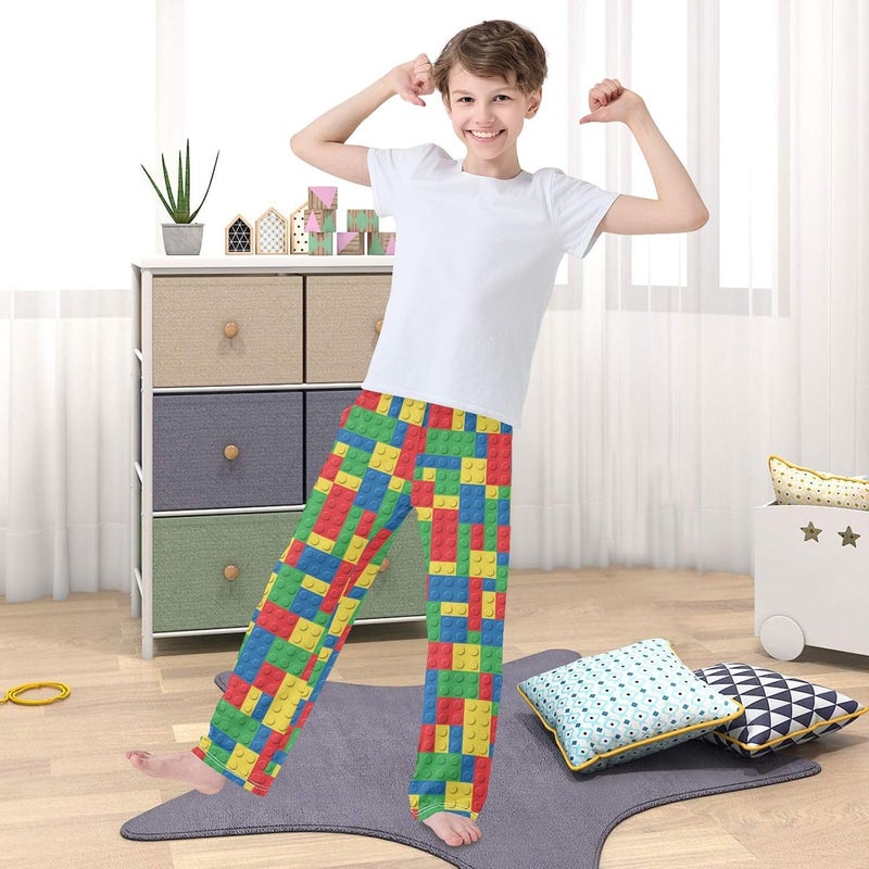 FLildon Boy's Pajama Pants 6-14 Years Elastic Waist Lounge Pajama Pants, Building Blocks - Image 4